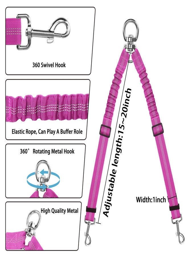 YAODHAOD Double Dog Leash,Two Dog Leash Splitter, No Tangle 360° Swivel Rotation Reflective Lead, Adjustable Length Bungee Heavy Duty Walking Training Dual Extension (Rose Red) - Image 3